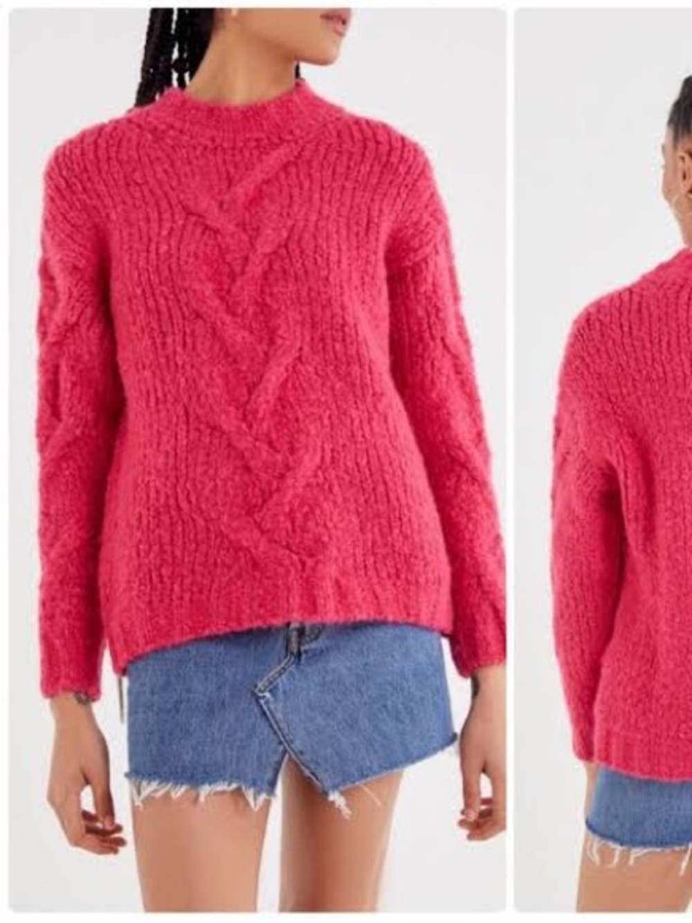 Urban Outfitters Hot Pink Cable Knit Crewneck Sweater